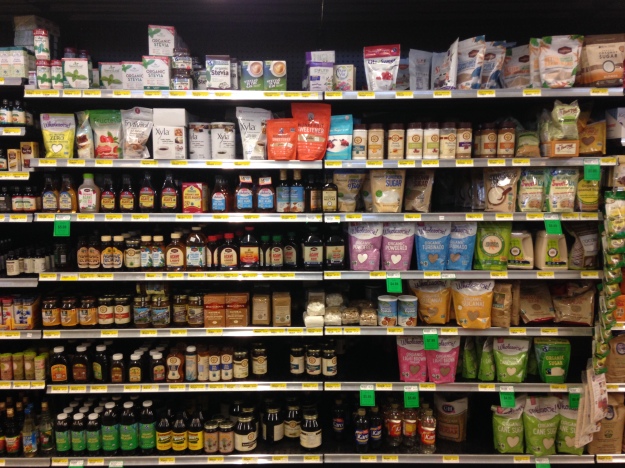the sweetener aisle at a local health foods store